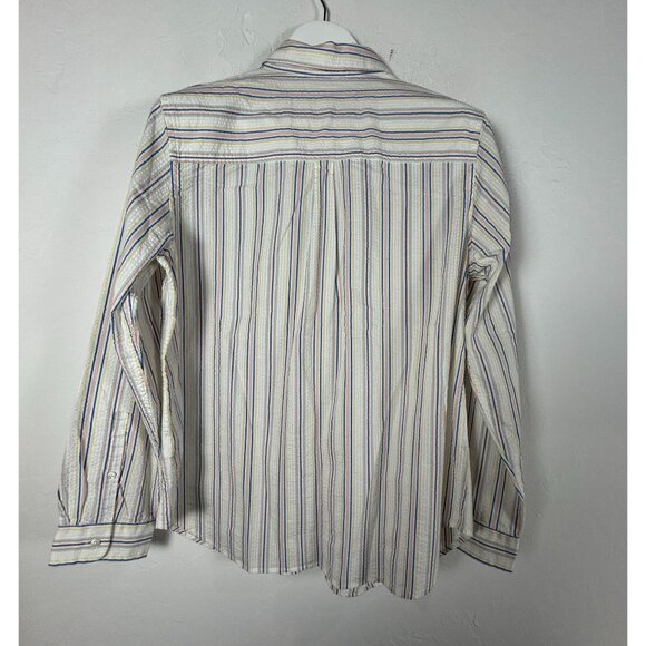 L.L. Bean Womens White Multi Striped Seersucker Button-Up Shirt Large Casual New - Picture 2 of 8